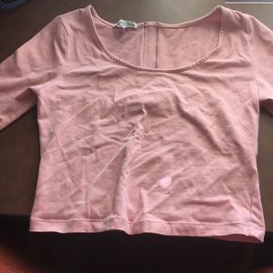 Pink crop top, low neckline, zipper down back